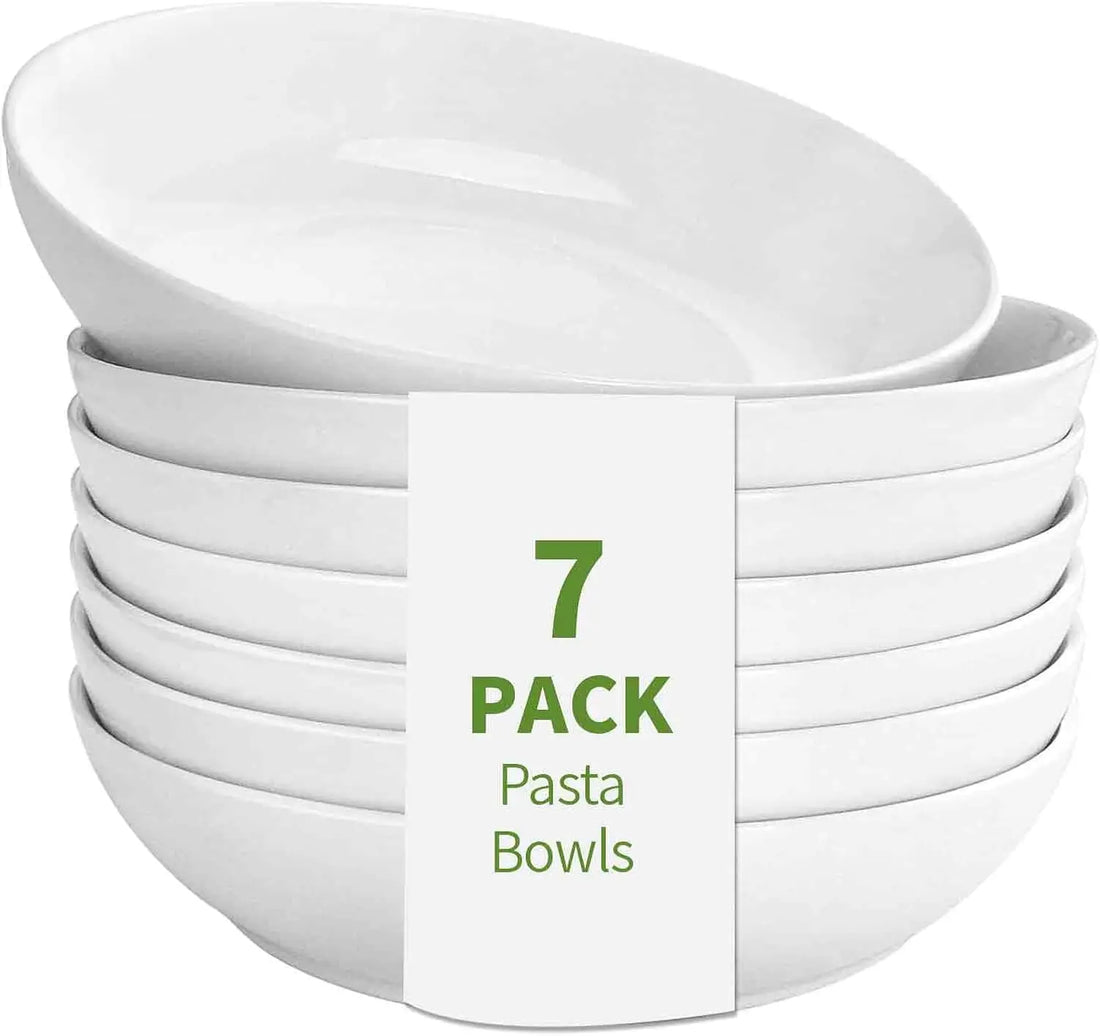 7-Pack Porcelain Pasta Bowls, Large 8.3-Inch Serving Set for Salad, Cereal, Soup - Microwave &amp; Dishwasher Safe