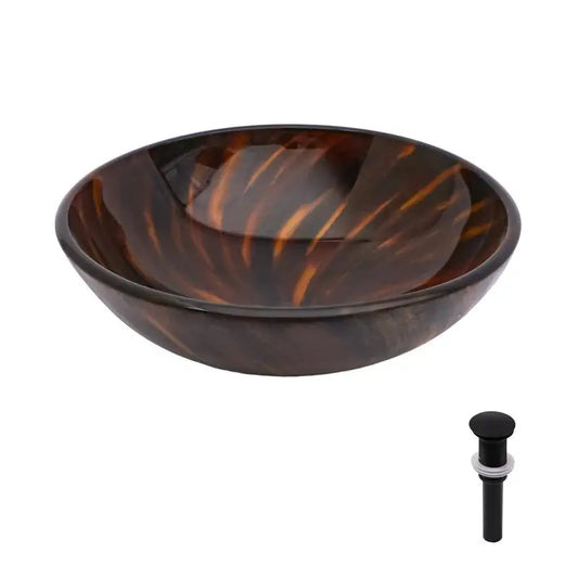 Artistic Tempered Glass Bathroom Vessel Sink With Pop Up Drain