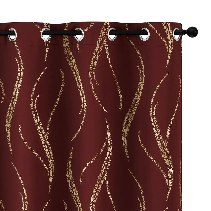 Blackout Curtains 84 inch Length Living Room Thermal Insulated Gold Wave Line Dots Pattern Curtains Room Darkening Grommet Curta