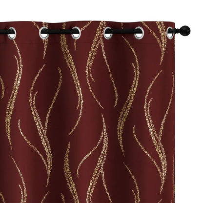 Blackout Curtains 84 inch Length Living Room Thermal Insulated Gold Wave Line Dots Pattern Curtains Room Darkening Grommet Curta
