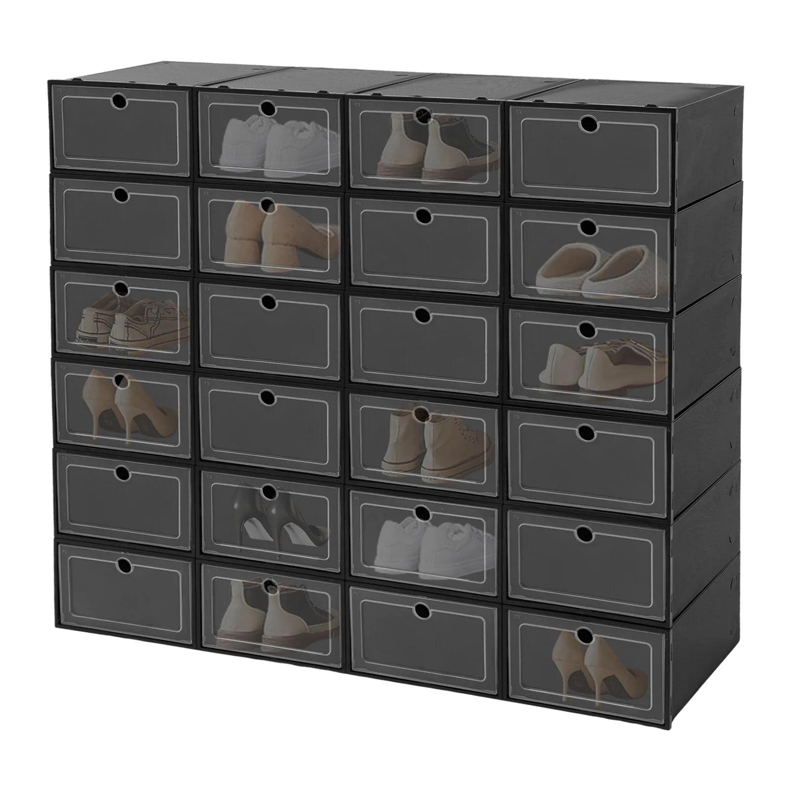 24Pcs Stackable Shoe Storage Box Clear PP Shoe Case Organizer with Snap Design Dustproof Foldable for Home Closet