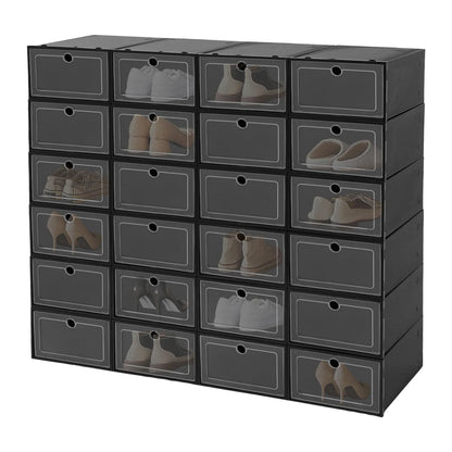 24Pcs Stackable Shoe Storage Box Clear PP Shoe Case Organizer with Snap Design Dustproof Foldable for Home Closet