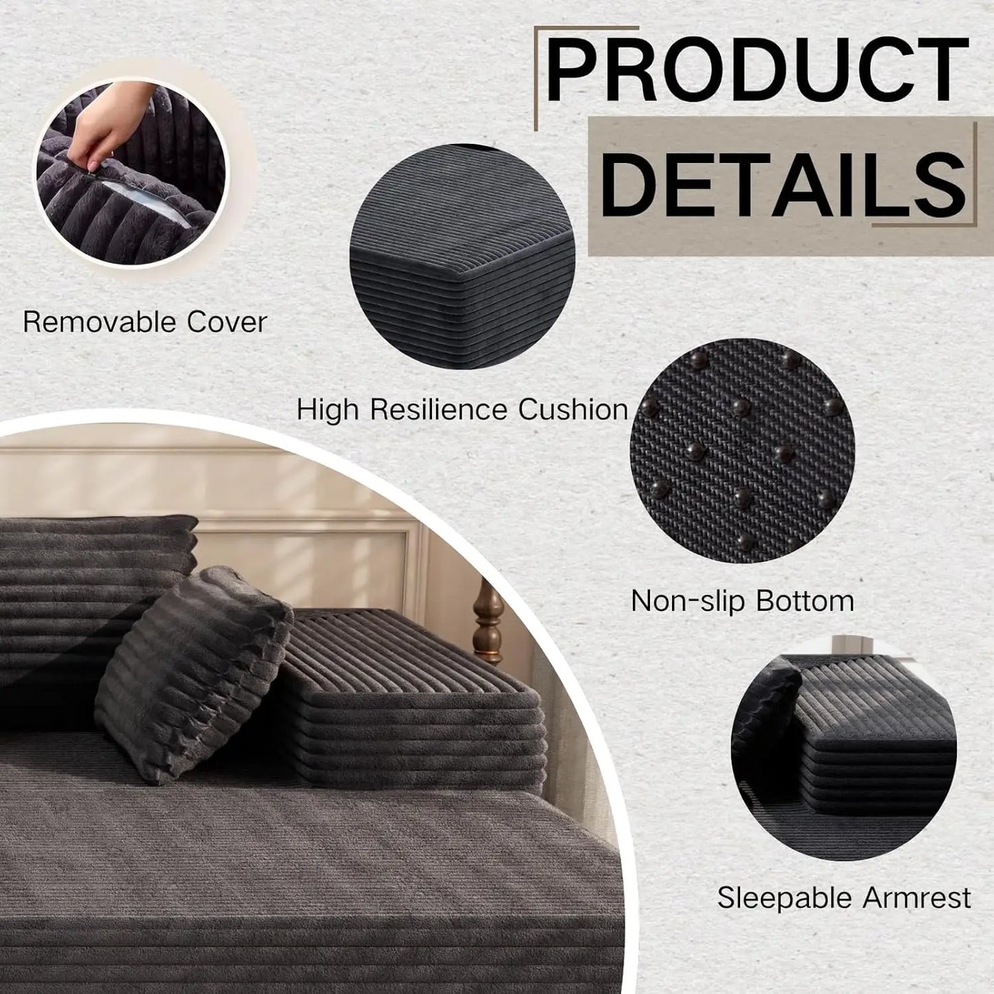 105.5" L Shape Modular Sectional Sofa for Bedroom And Living Room Deep Seat Cloud Sofa Customizable Upholstered