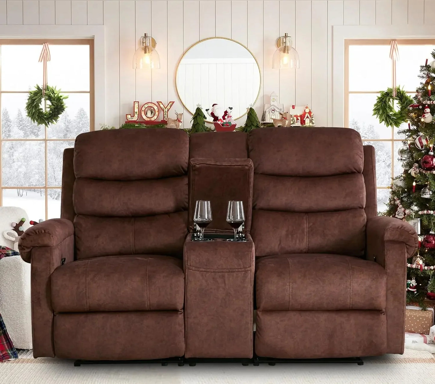 65.7-inch Manual Reclining Loveseat Sofa with Storage Console Cup Holders And Side Pockets Dual Recliner for Living Room