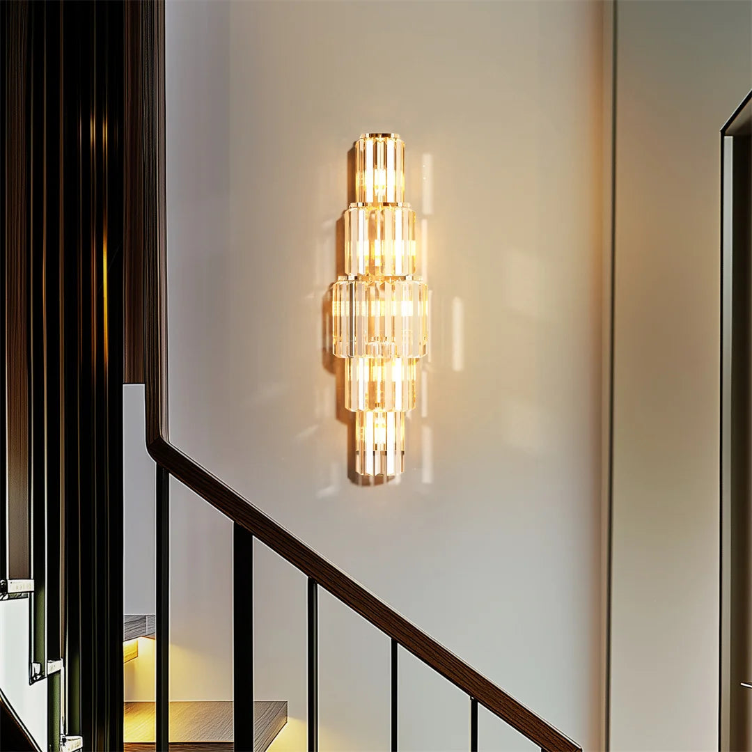 LUVODI Modern Crystal Wall Lamp 3-Layer Wall Crystal Sconce Light E14 Led Corn Lights