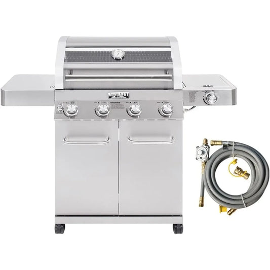 Larger Convertible 4-Burner Natural Gas Grill Stainless Steel Cabinet Style Propane Grills with Conversion Kit(2 Items)