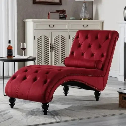 HUANZHUANG Velvet Chaise Lounge Modern Upholstered Chair With Pillow