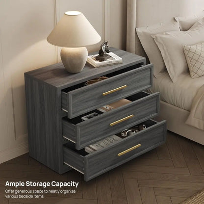 Night Stand Set 2 Oversized Extra Large Nightstands Set of 2 Tall Bedside Side Table with 3 Drawers Storage Modern End Tables W