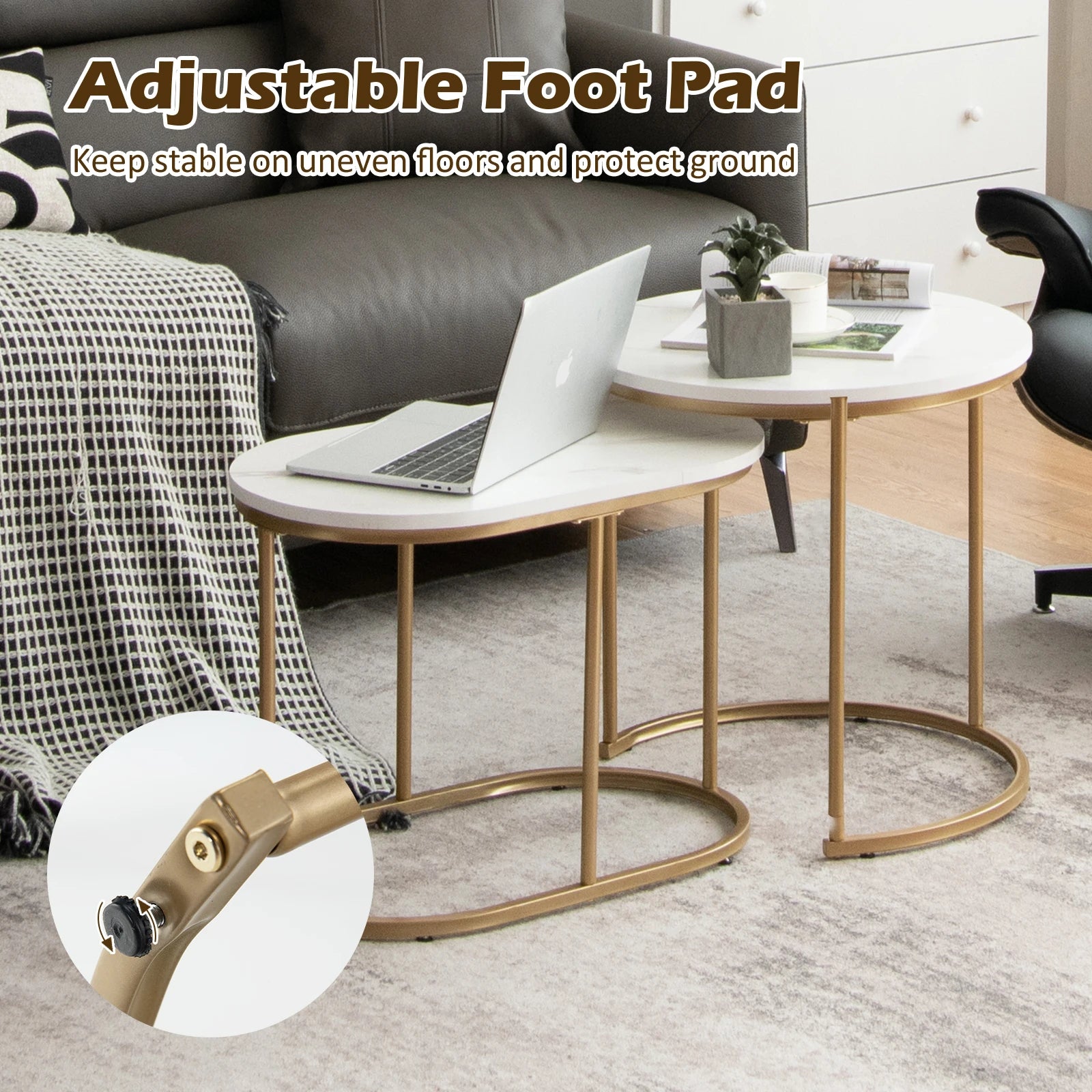 Nesting Coffee Table Modern Set of 2 Marble Coffee Side Table Set Living Room