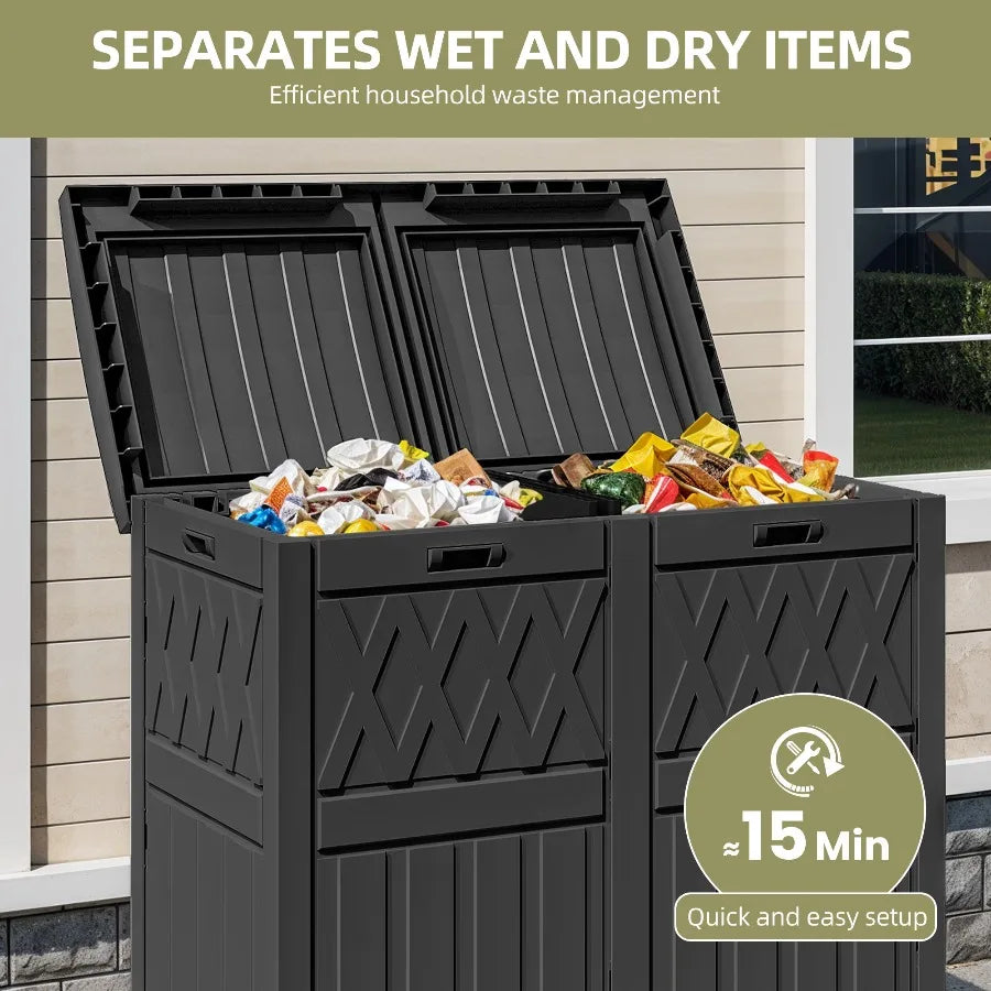 Uforic Double Compartment Weatherproof Resin Trash Can With Lid