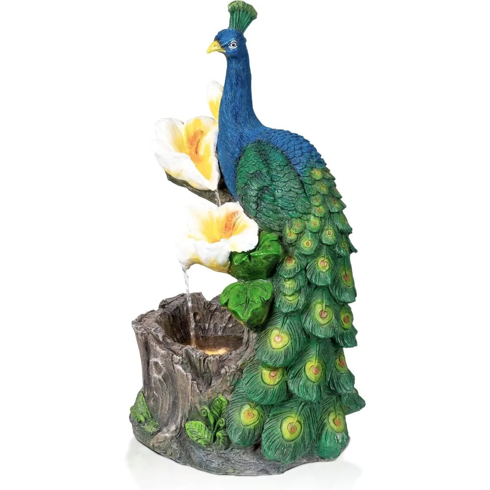 Resin Peacock Waterfall Fountain 3 Tiered Outdoor Floor Stacked Water Fountain Sculpture for Lawn Decorative Garden
