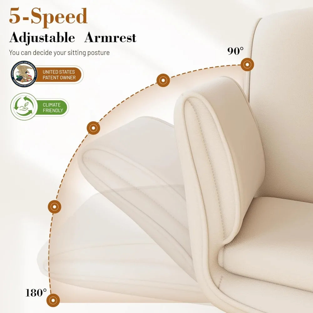 Criss Cross Chair with Wheels &amp; Armrests,Comfy Wide Vanity Chair,Scratch-Resistant Pu Leather Cross Legged Desk, Customized