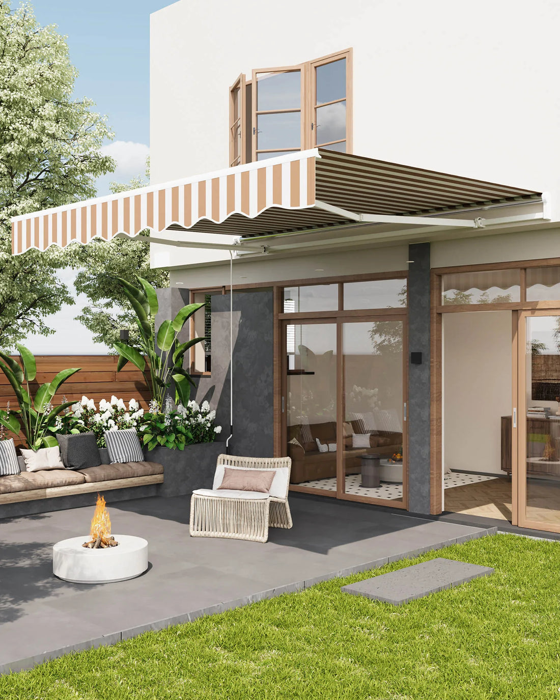 Retractable Waterproof Patio Dining Set Awning Manual Crank Heavy Duty Aluminum Frame Sun Shade for Deck Porch Balcony