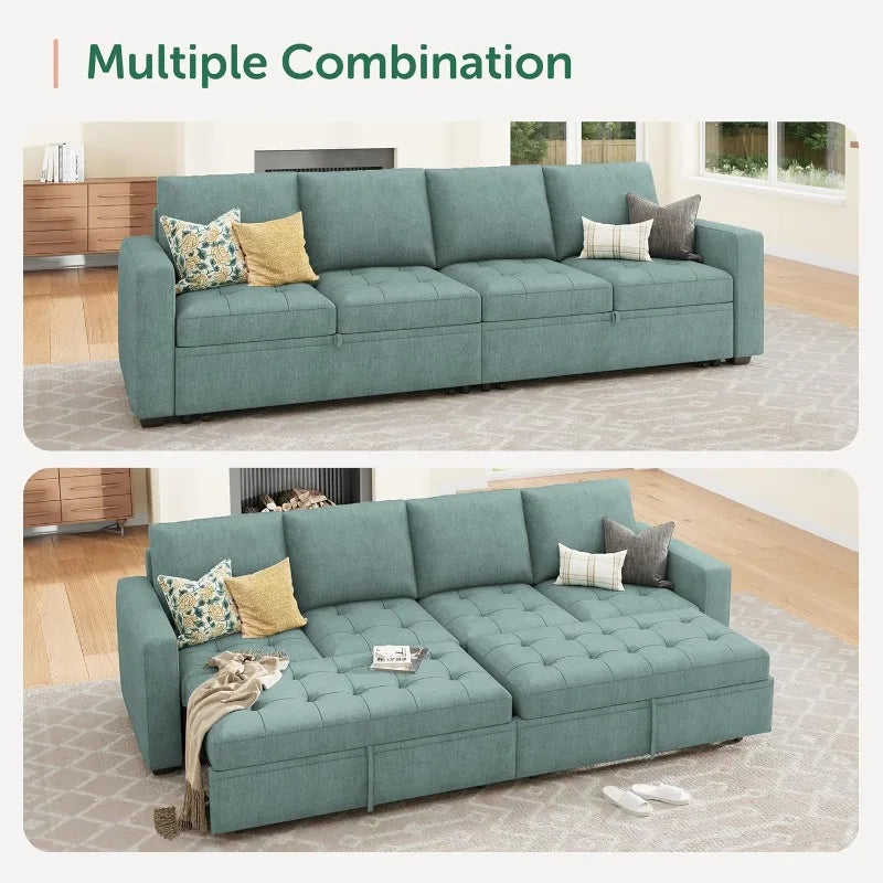 Modular Sectional Sleeper Sofa with Pull Out Couch Bed, Convertible Sectional Couches for Living Room,Blue