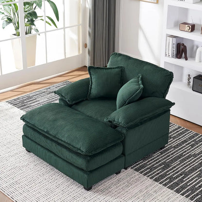 Oversized Chaise Lounge Chair with Ottoman，56.3" Indoor Velvet Deep Seat Reading Chairs,Comfort Accent Leisure Chair Set for Liv