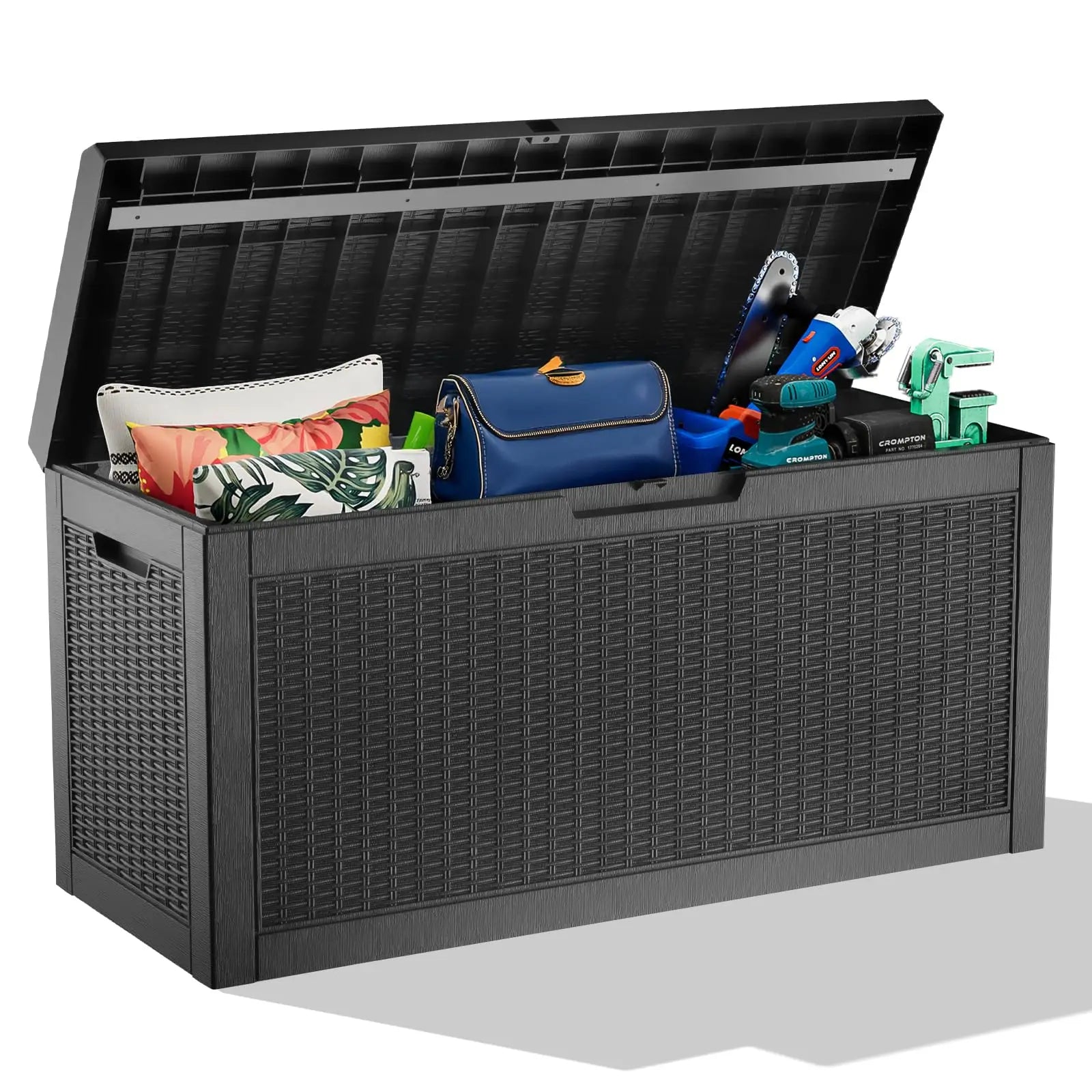 320 Gallon Waterproof Outdoor Storage Box, UV Resistant Resin Deck Box with Hydraulic Rod for Reinforced Stability, Perfect=