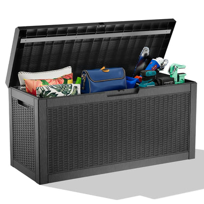 320 Gallon Waterproof Outdoor Storage Box, UV Resistant Resin Deck Box with Hydraulic Rod for Reinforced Stability, Perfect=