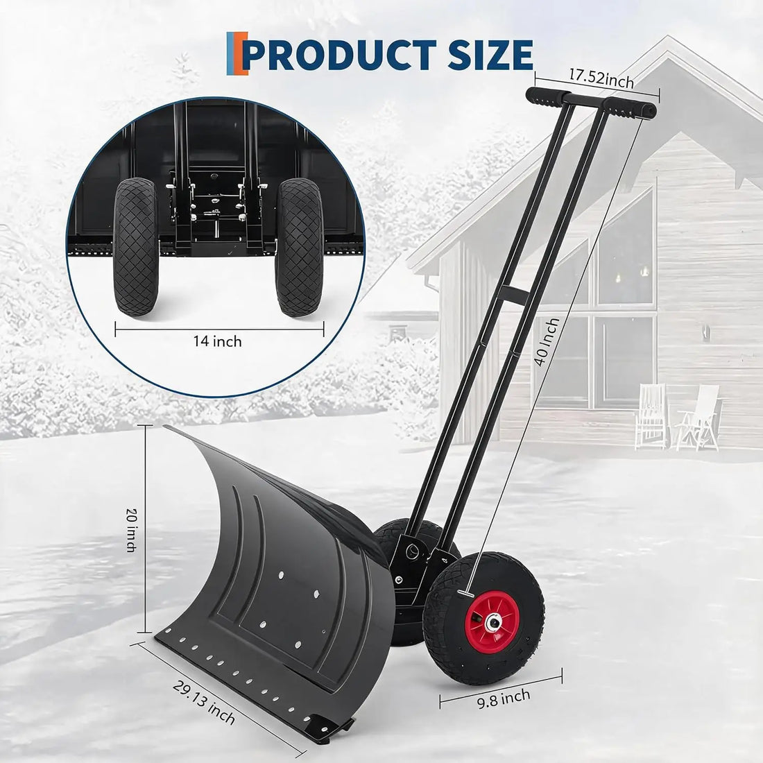 HiMISS Heavy Duty Wheeled Snow Shovel With Adjustable Angled Blade
