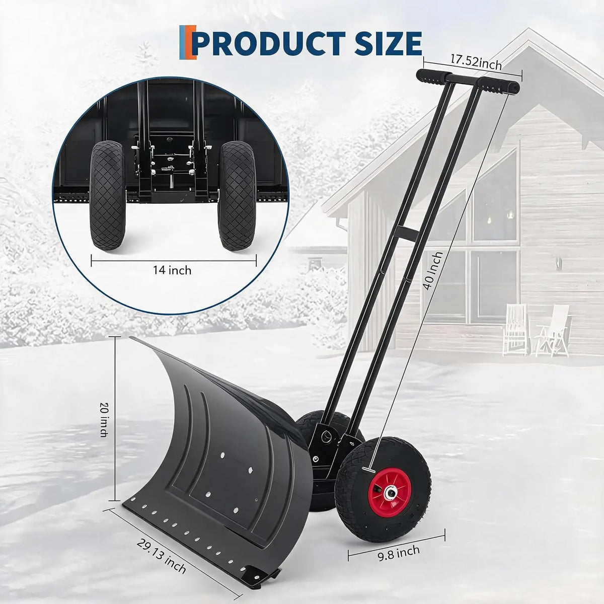 HiMISS Heavy Duty Wheeled Snow Shovel With Adjustable Angled Blade