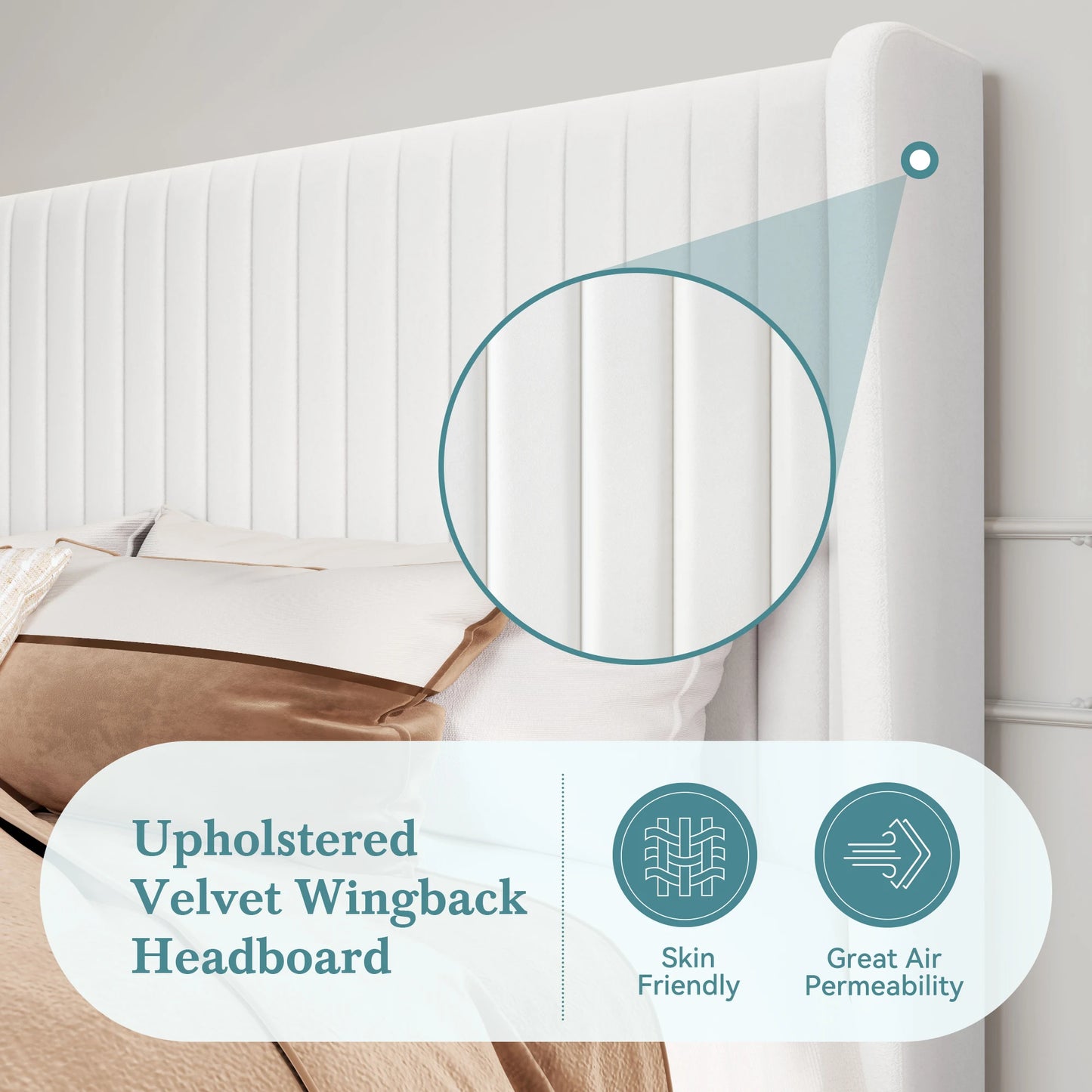 HOOMIC Velvet Upholstered Bed Frame With Wingback Headboard And Slats