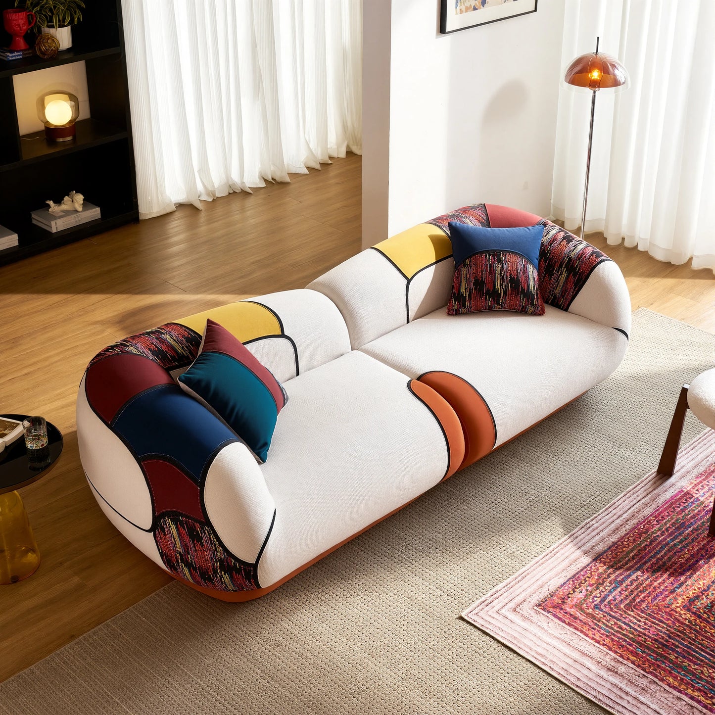 Modern Curved Chenille Four Seat Living Room Sectional