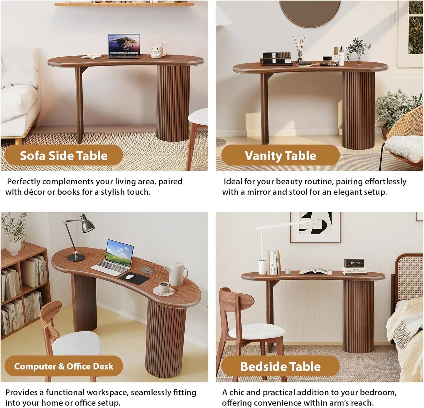 XMSJ Curved Computer Desk With Sturdy Fluted Legs Modern