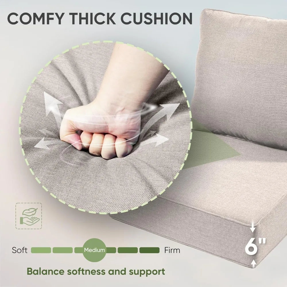 Set of 3 Outdoor Patio Chair Cushions, Waterproof 24x24 Inch, 6-Inch Thickened Seat Cushions for Outdoor Furniture
