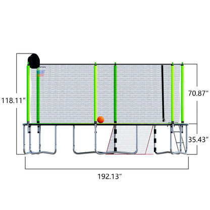 16FT Trampoline with Basketball Hoop pump and Ladder(Inner Safety Enclosure) with soccer goal Green
