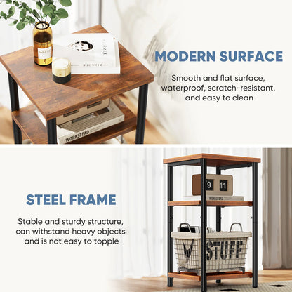 MCQ 3 Tier End Table Set of 2 Living Room Coffee Tables Storage Shelf Nightstand with Adjustable Feet For Tea Dining Tables