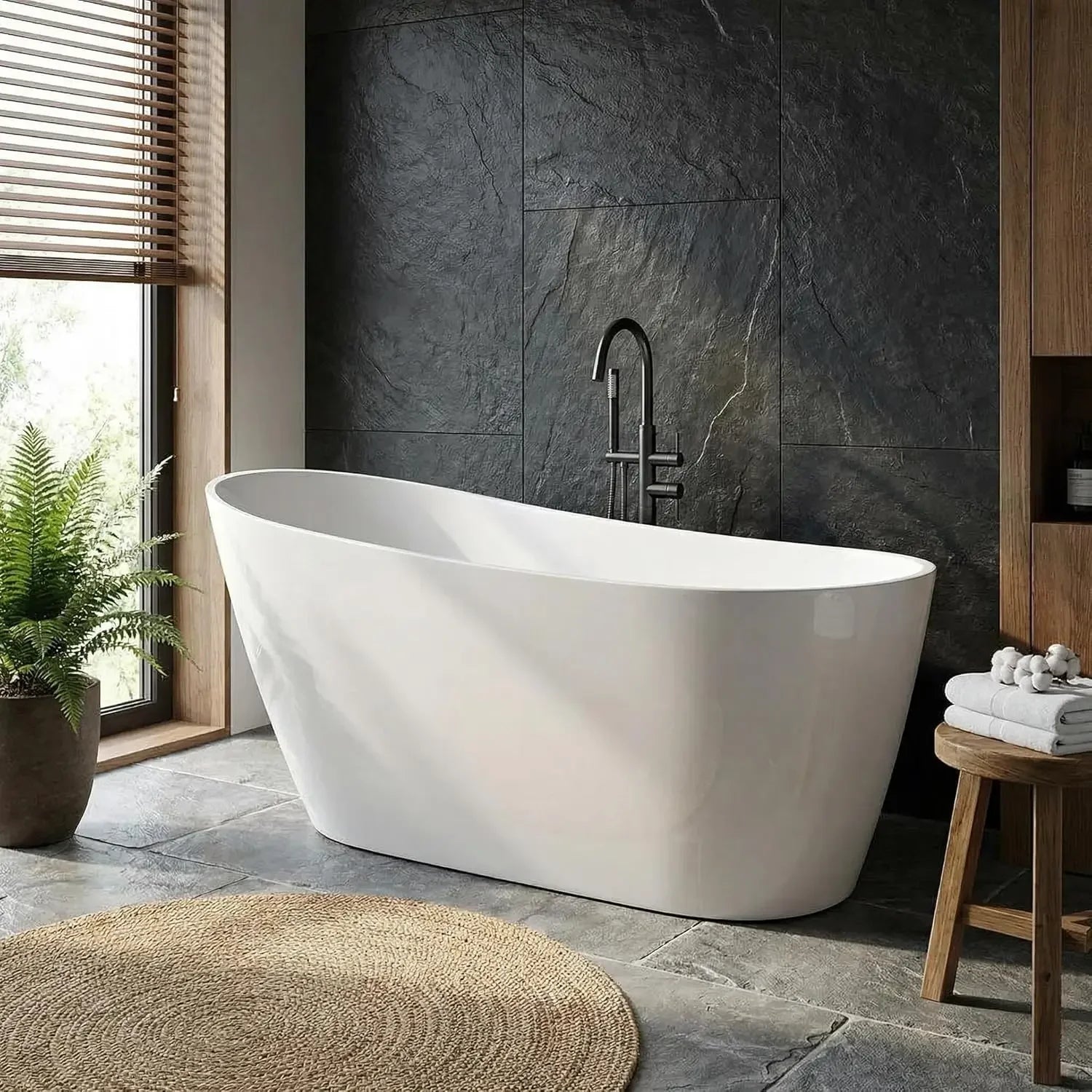 59" Acrylic Freestanding Soaking Bathtub, Free Standing Tub, Stylish Stand Alone Contemporary Soaking Tub with Integrated Overfl
