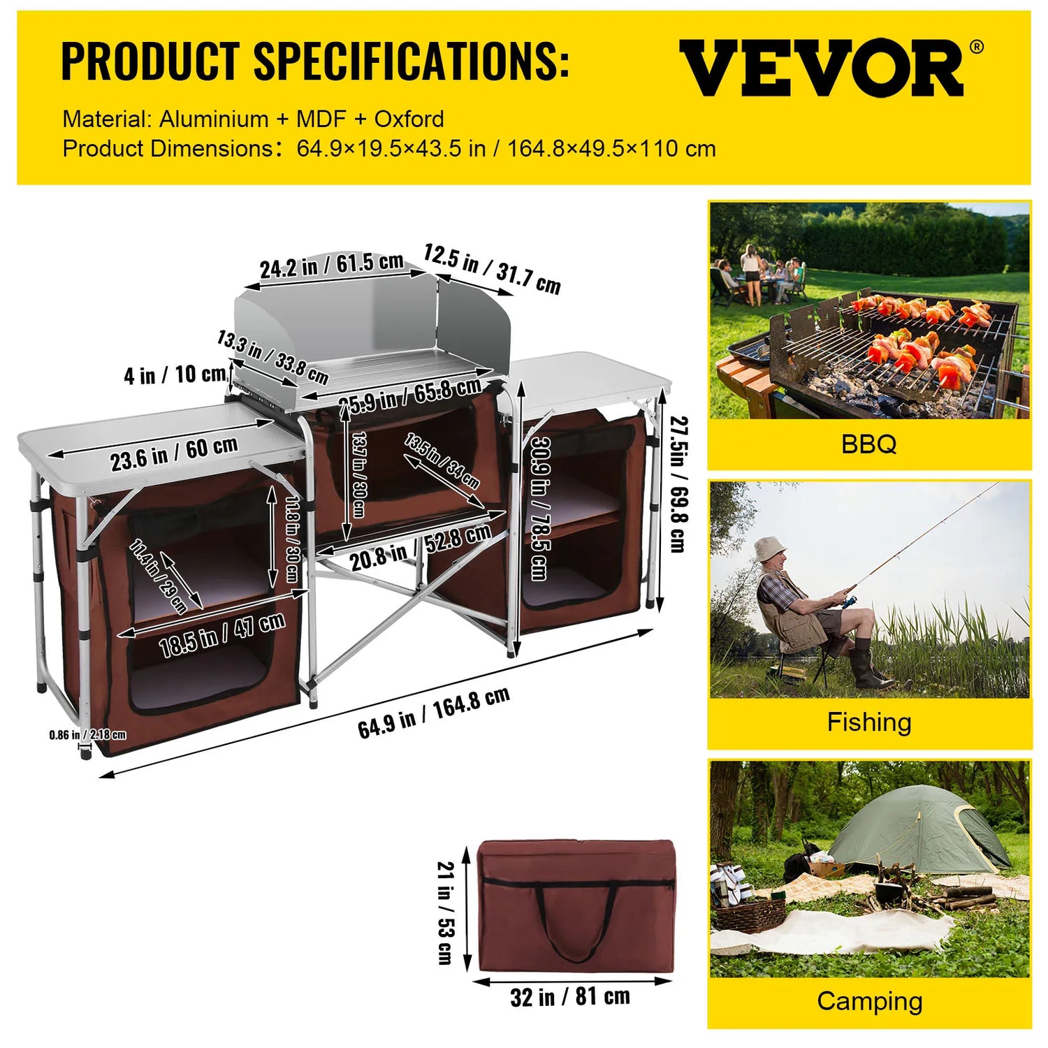 SucceBuy Camping Outdoor Kitchen Table Cabinet Foldable Cooking Storage Rack X-Shaped Aluminum Alloy Bracket for BBQ Picnic