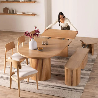 Table Expandable Round Dining Table Set for 4 to 8, Modern Dining Table and Chairs Set of 4 with Bench, Extendable Dining Room
