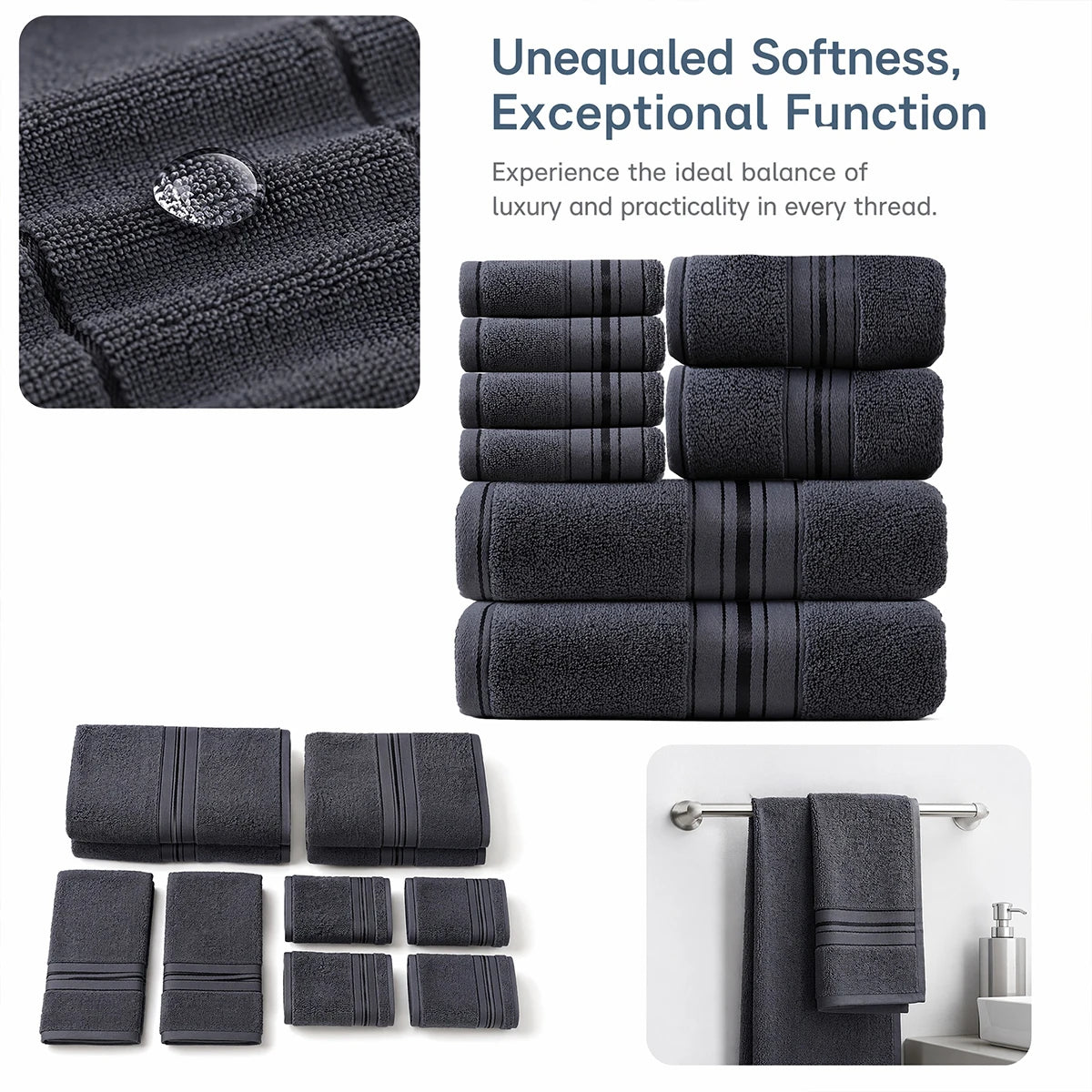 8 Piece Luxury Towel Set – Majestic Plush, Super Absorbent &amp; Quicker-to-Dry, Thick 100% Ring Spun Cotton Towels for Bathroom, Spa &amp; Hotel – 2 Bath, 2 Hand, 4 Washcloths