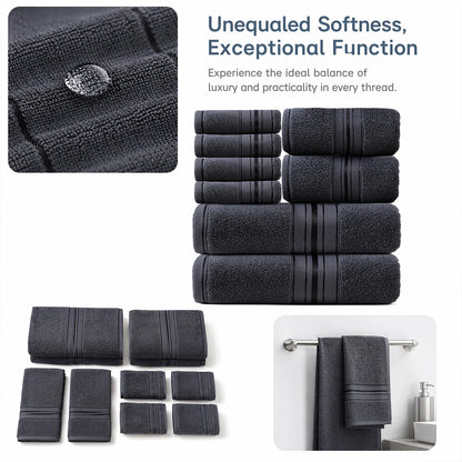 8 Piece Luxury Towel Set – Majestic Plush, Super Absorbent &amp; Quicker-to-Dry, Thick 100% Ring Spun Cotton Towels for Bathroom, Spa &amp; Hotel – 2 Bath, 2 Hand, 4 Washcloths
