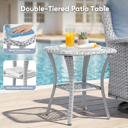 Patio Wicker Chairs Swivel Rocker,Outdoor Patio Furniture Set with Rattan Side Table