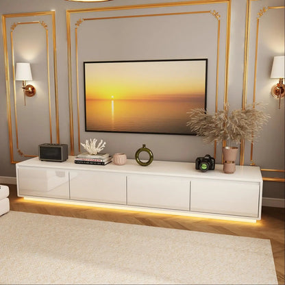 Modern High Gloss TV Stand With LED Lights And Drawers