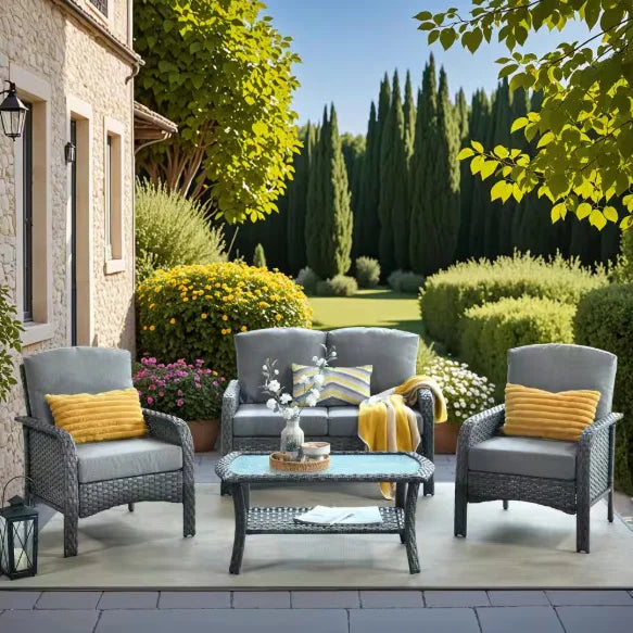 Patio Furniture Set with Cushions, Chairs,Sofa and Tea Table, make sure you are feeling fine on a nice summer day