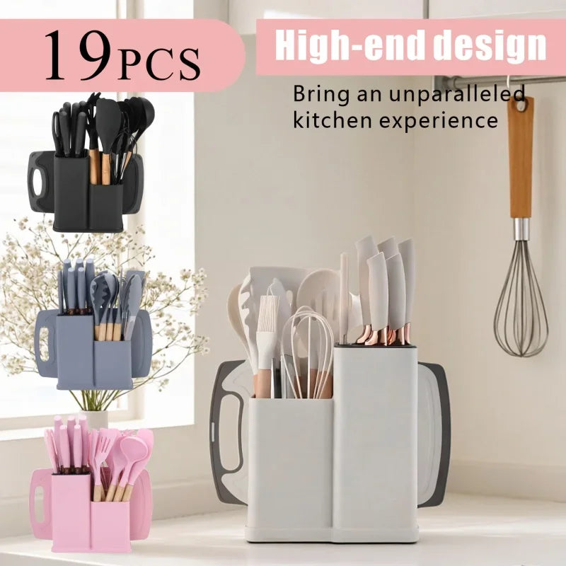 19-in-1 Kitchen Knife &amp; Silicone Utensil Combo Set, Heat Resistant Cooking Tools with Detachable Storage Organizer