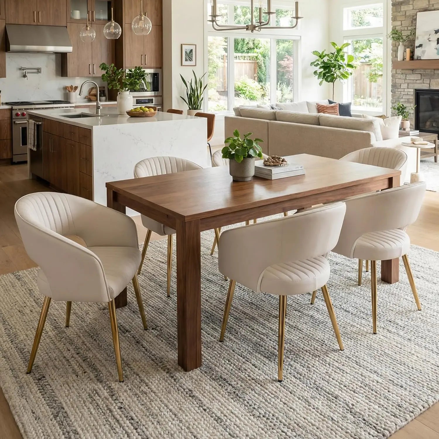Faux Leather Dining Chairs Gold Legs, Modern Cream PU Leather Dining Room Chairs with Arms Set of 4 Upholstered, Customized