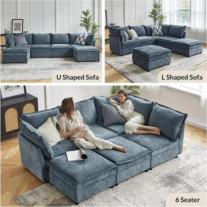 Oversized Modular Sectional Sofa, 8 Seat U Shaped Couch With Storage Ottoman, Extra Deep Seat, Modern Comfy Chenille Sofa,