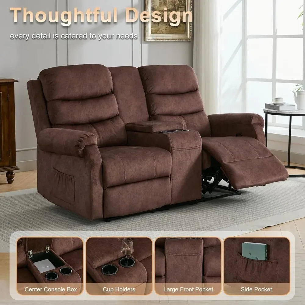 65.7-inch Manual Reclining Loveseat Sofa with Storage Console Cup Holders And Side Pockets Dual Recliner for Living Room