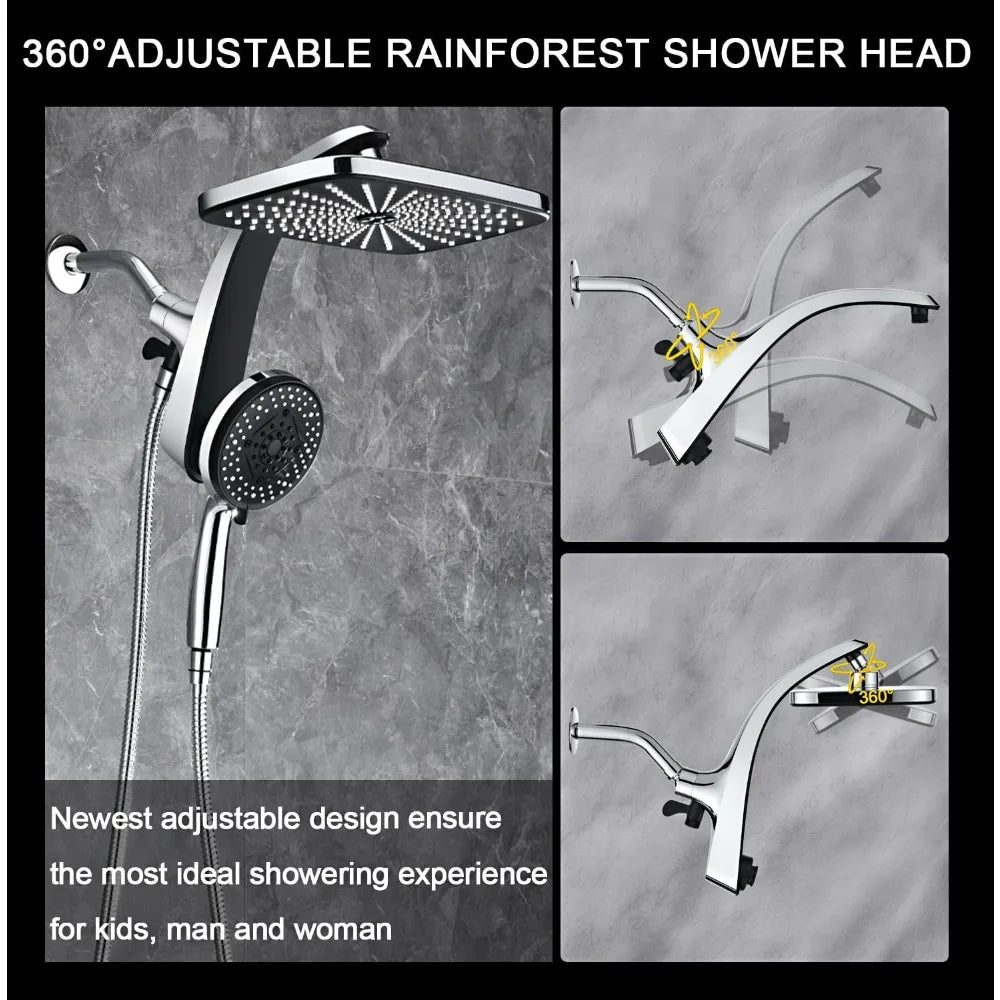 High Pressure Rain Shower Head: Upgrade Shower Heads Handheld Spray Combo with Fixed Showerhead 10 Sprays Handheld Shower Head