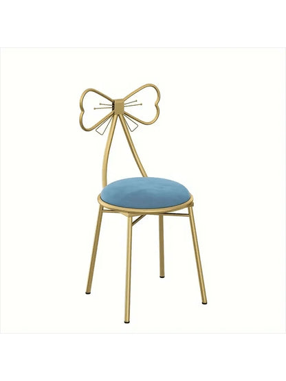 Makeup Vanity Girl Chairs Stool for Bedroom with Bow Knot Backrest,Side Table Seat Dressing Chair with Golden Metal Leg