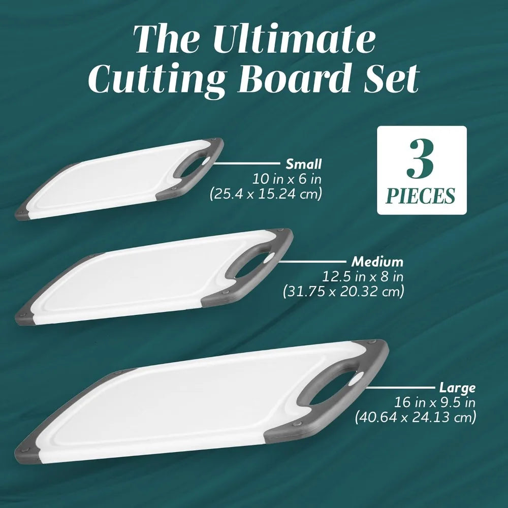 Cutting Boards for Kitchen - BPA-Free Chopping Board - Different Sizes &amp; Non Slip Handles - Reversible, Large Cutting Board Set