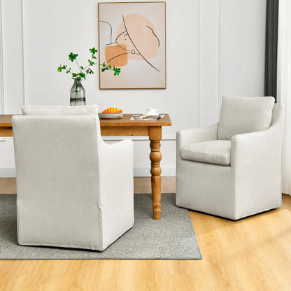 DUHOME Linen Upholstered Dining Armchair Single Sofa with 4 Casters Accent Chair for Living Room