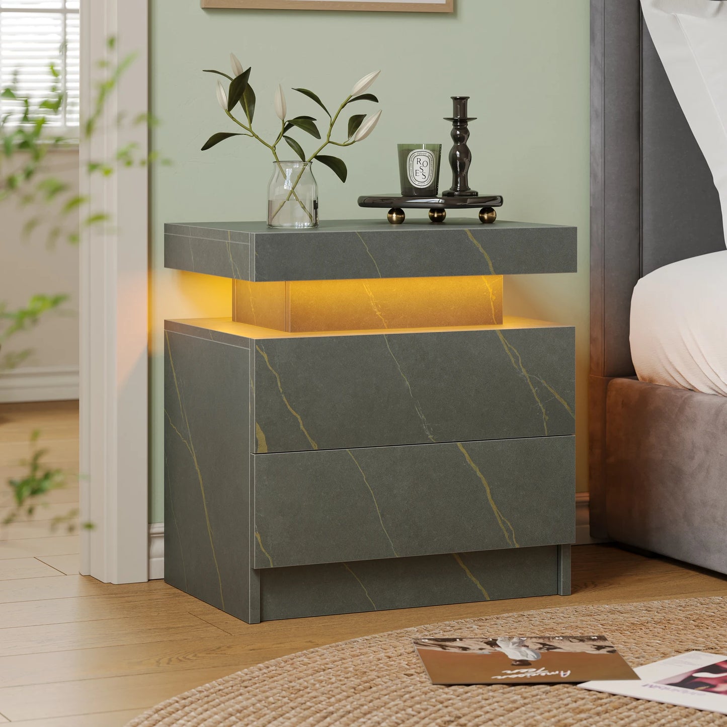 Cubehom LED Nightstand With 2 Drawers And RGB Ambient Lighting