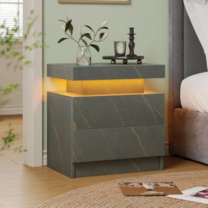 Cubehom LED Nightstands with 2 Drawers, End Table with RGB LED Lights for Bedroom Living Room, White Bedside Table