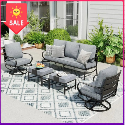 BestsellerGrey 5-Piece Outdoor Metal Patio Furniture Set with Swivel Chairs and Ottomans