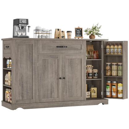 47" Rolling Kitchen Island Cart with Storage Drawers Adjustable Shelves Buffet Sideboard Dining Room Custom