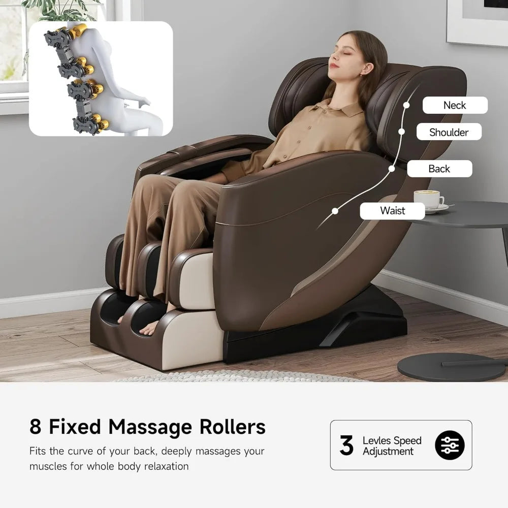 2025 Massage Chair Full Body, Zero Gravity Recliner with 6 Auto Modes, Foot Massage, Heating, Bluetooth, Brown